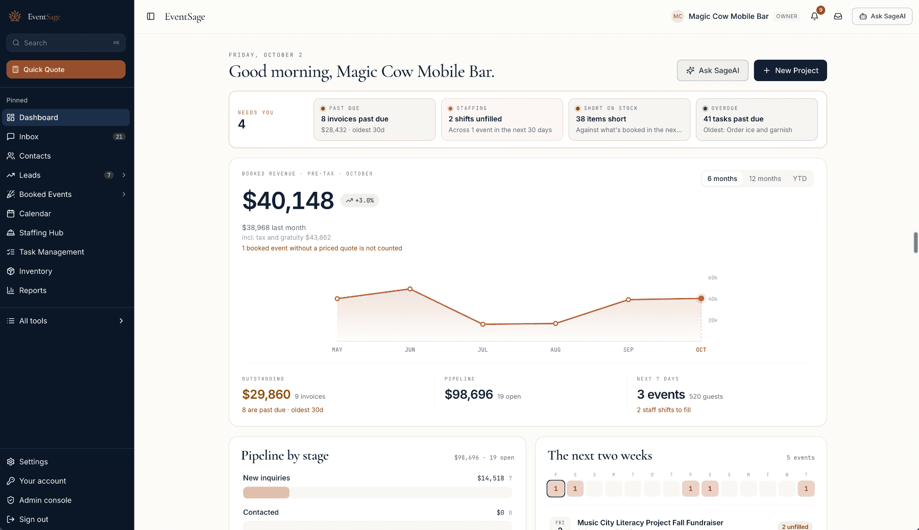 EventSage Dashboard screen